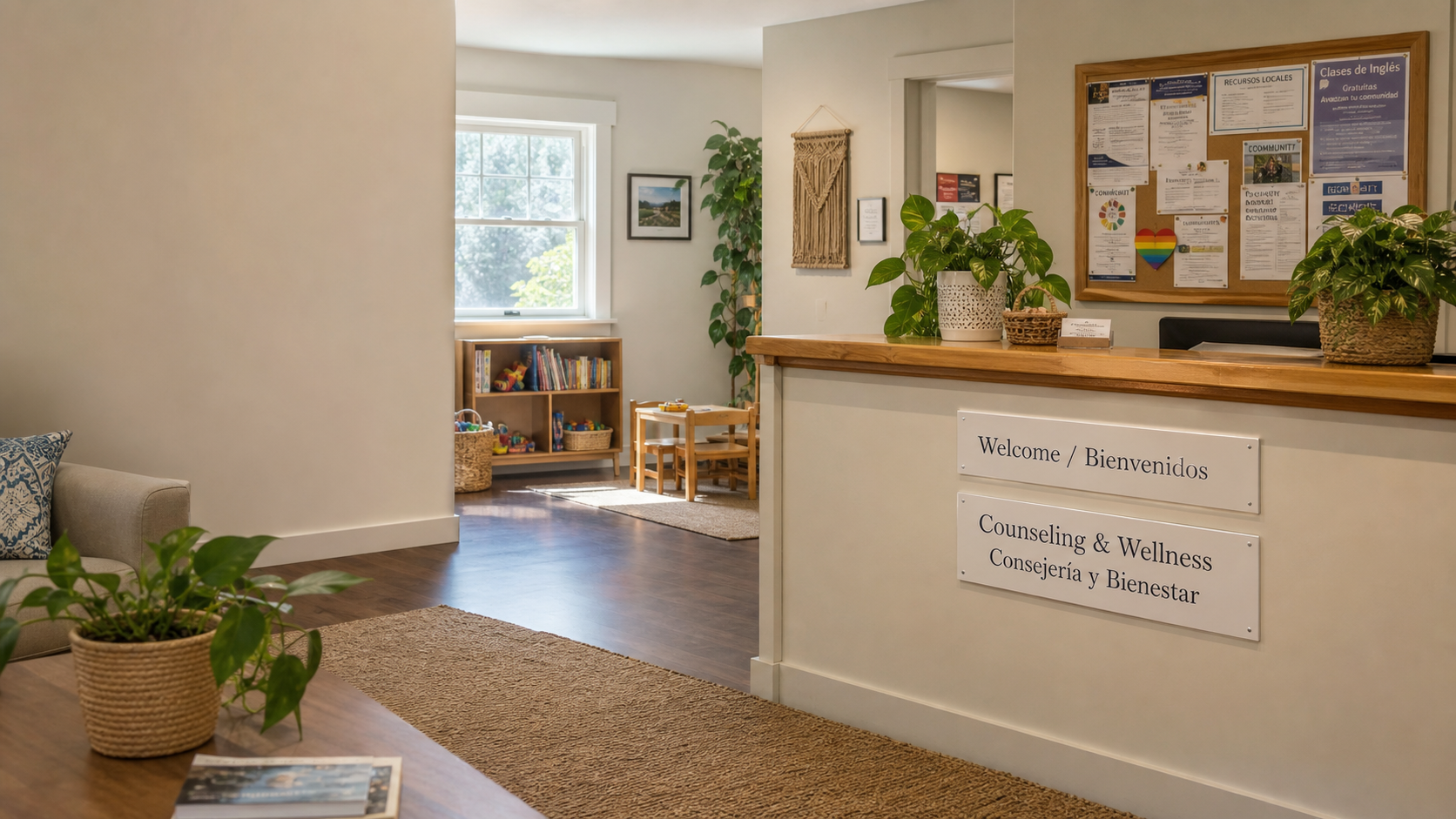 Welcoming bilingual reception area at New Milford Community Wellness Center