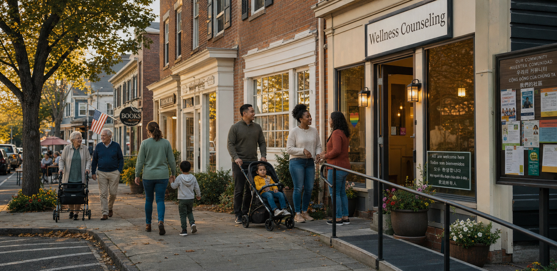 Street view evoking the local New Milford setting around the center